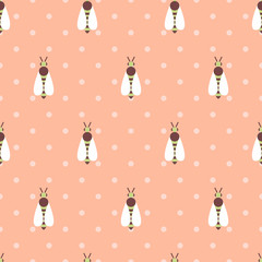 Spring and summer botanic vector seamless pattern. Insects spring wallpaper with polka dots background