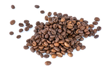 A handful of roasted coffee beans