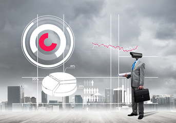 Concept of security and privacy protection with camera headed man