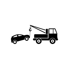 Fototapeta na wymiar Car tow service, 24 hours, truck , isolated icon on white background