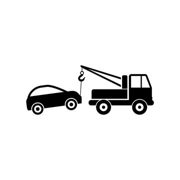 Car tow service, 24 hours, truck , isolated icon on white background