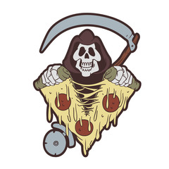 Grim reaper tearing a pizza - Vector illustration