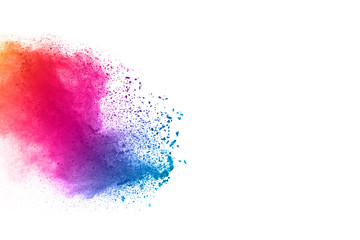 abstract powder splatted background. Colorful powder explosion on white background. Colored cloud. Colorful dust explode. Paint Holi.