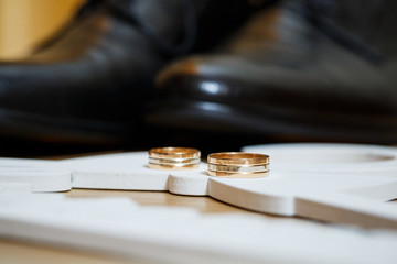 Obraz na płótnie Canvas Golden wedding rings for newlyweds