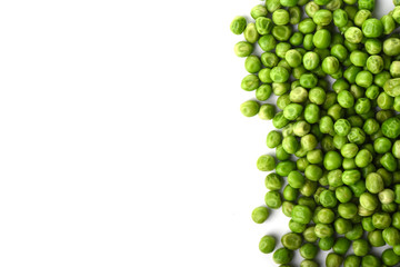 Top view. Green peas isolated on white background.