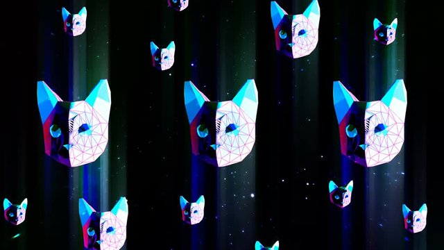 Minimal animation gif art. 3d Cat pattern face on black background