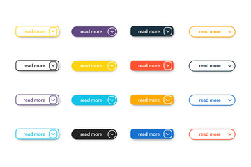 Vector set of read more modern flat buttons for web pages