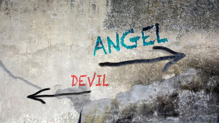 Wall Graffiti Angel versus Devil