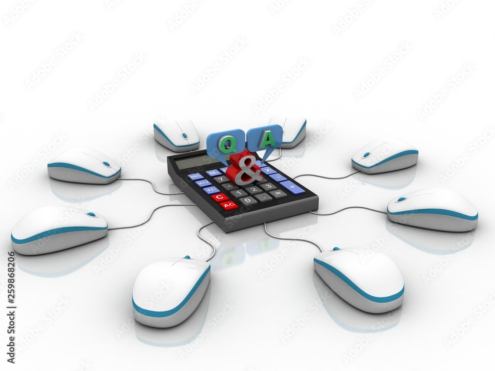 Poster 3d rendering calculator connected mouse
