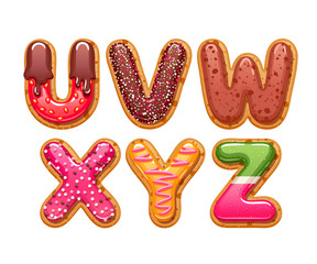Cookies with colorful icing abc letters set.