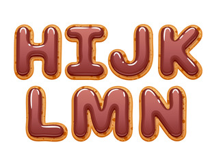 Cookies with chocolate icing abc letters set.