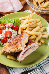 Cutlet Cordon Bleu with pork loin served with French fries and s