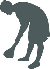 Silhouette of a girl and a broom. The woman doing the cleaning.