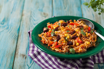 Mexican rice with minced meat and vegetables.