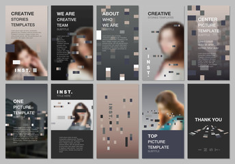 Creative social networks stories design, vertical banner or flyer templates with colorful elements, rectangles, gradient backgrounds. Covers design templates for flyer, leaflet, brochure, presentation