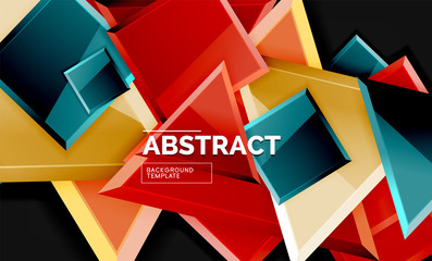 Glossy mosaic style geometric shapes - squares and triangles on black