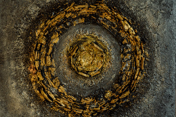 stucco on black canvas of coal and paint