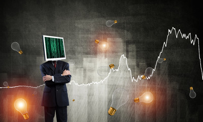 Businessman with monitor instead of head.