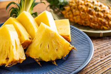 Assortment of fresh and delicious pineapple fruit slices