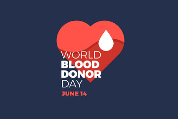 World blood donor day. Emblem with image of red heart on dark background. Medical sign on June 14. Vector illustration. - Powered by Adobe