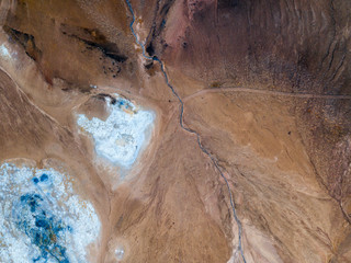 Drone view in the north of Iceland near Lake Myvatn. Aerial panoramic view in myvatn geothermal...