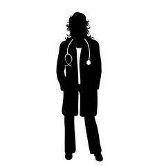 Vector silhouette of doctor with coat and stethoscope on white background. Symbol of healthy and hospital.