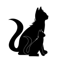 Vector silhouette of cat´s mother with baby kitty. Symbol of animal.