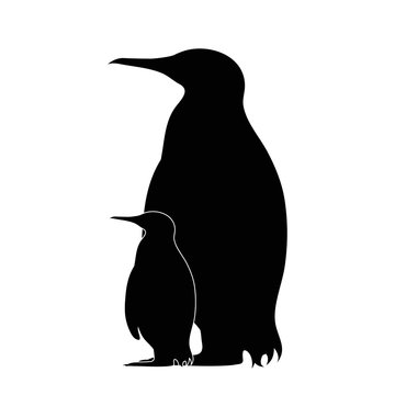 Vector silhouette of penguin´s mother with baby penguin. Symbol of animal.