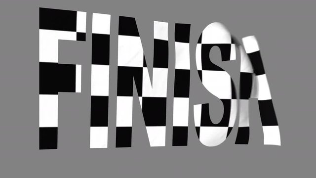 The animated letters of the word 'Finish' are fluttering like a checkered flag in the wind. This clip has an additional alpha matte that allows to get the background transparent.