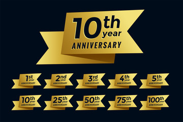 golden ribbon anniversary emblem set