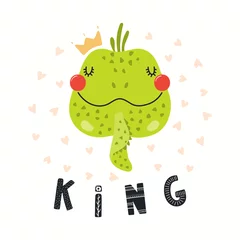 Papier Peint photo Lavable Illustration Hand drawn vector illustration of a cute funny iguana in a crown, with lettering quote King. Isolated objects on white background. Scandinavian style flat design. Concept for children print.