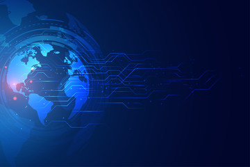 digital global technology banner with circuit diagram