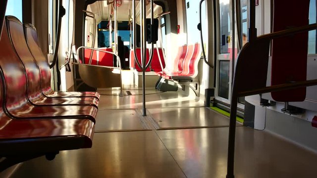 Internal View of the Electric Light Metro Rail in Cagliari Sardinia Video 4K