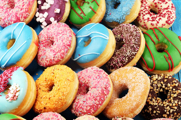 donuts in different glazes with chocolate