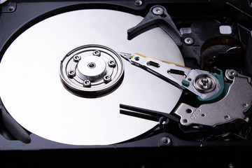 Computer hard disk closeup. Detail of a computer.