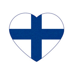 Fototapeta premium Flag of Finland in heart shape, Scandinavian northern country, isolated Finnish banner with scratched texture, grunge.