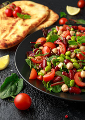 Fresh Beans salad with flatbread and mix of vegetables