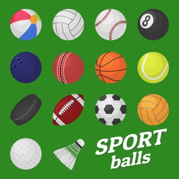 Ball game set. Sport and games kids ball for volleyball baseball tennis football soccer bambinton hockey balls vector collection