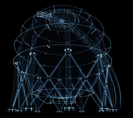 Spherical gas tank consisting of luminous lines and dots