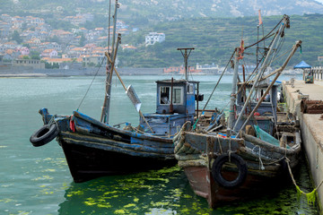 fishing boats on sea beach in China