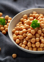 Fresh raw chickpeas in white bowl. Healthy food