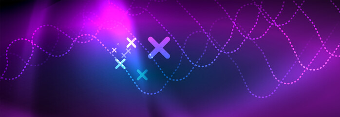 Neon glowing techno lines, hi-tech futuristic abstract background template with square shapes