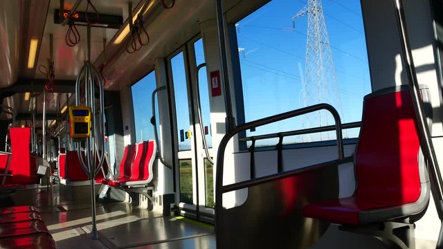 Internal View of the Electric Light Metro Rail in Cagliari Sardinia Video 4K