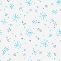Christmas seamless pattern with snowflakes abstract background. White snowflakes. Vector illustration. Light blue background. Holiday design for Christmas and New Year fashion prints.