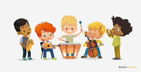 Kids Boy Orchestra Play Different Music Instrument © FoxyImage