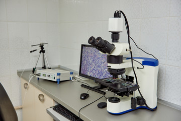 Modern microscope for eye operation at the pharmaceutical laboratory