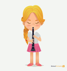 Blonde Girl Tress in Pink Skirt Play on Trumpet