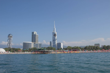 The city embankment, View From Sea. View From Sea Of Embankment Of The Georgian Resort Town