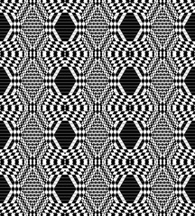 Monochrome geometric shapes and optical illusion wallpaper pattern background.