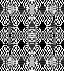 Monochrome geometric shapes and optical illusion wallpaper pattern background.